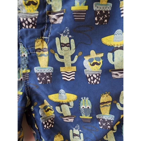 Andy & Evan Boys 4T Swim Trunks Blue Cactus Print Elastic Waist NO Drawstring - Picture 6 of 8
